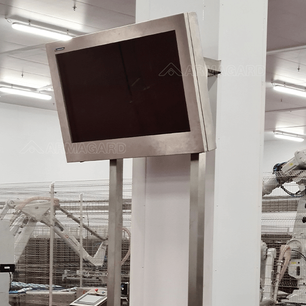 Food processing digital screen enclosure installed in a washdown environment.