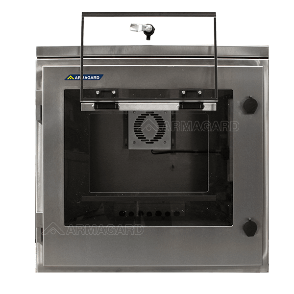 Front view of the hygienic printer enclosure from Armagard