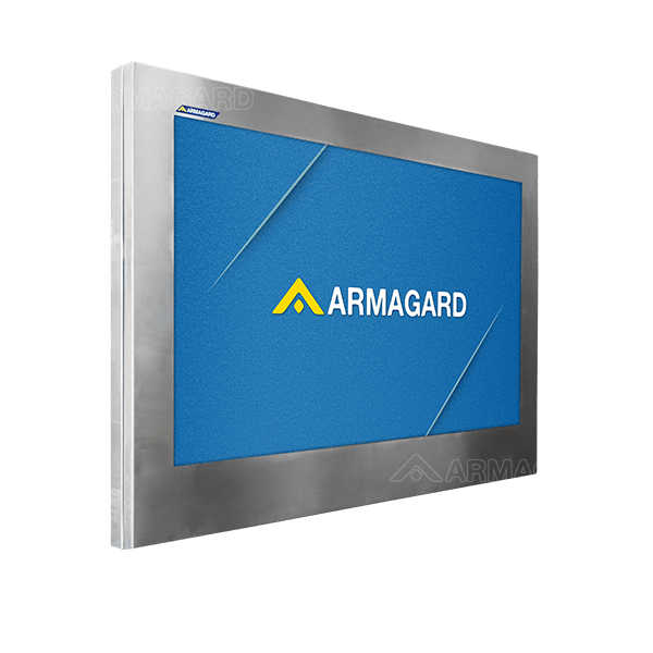 Food processing TV enclosure front-left view.