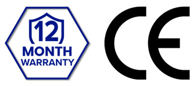 12 Month warranty and CE logos