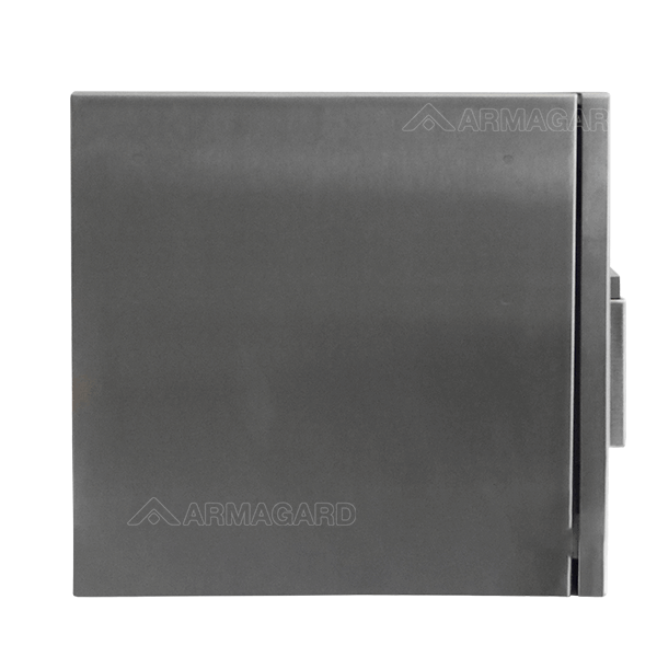 Side view of the compact clean room printer enclosure from Armagard