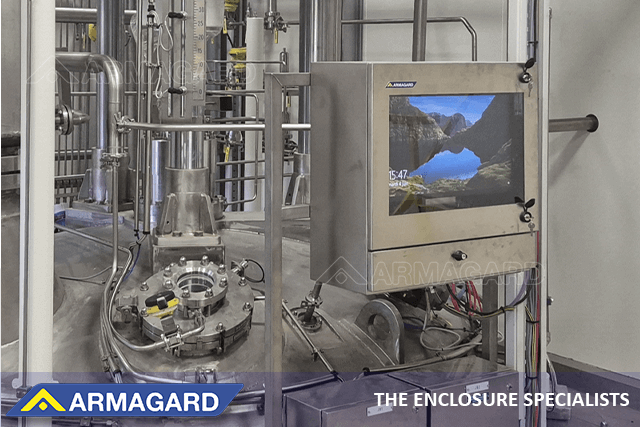 A PC HMI enclosure on a shop floor