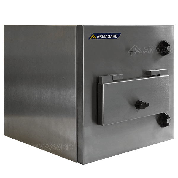 Front-left view of the stainless-steel clean room printer enclosure